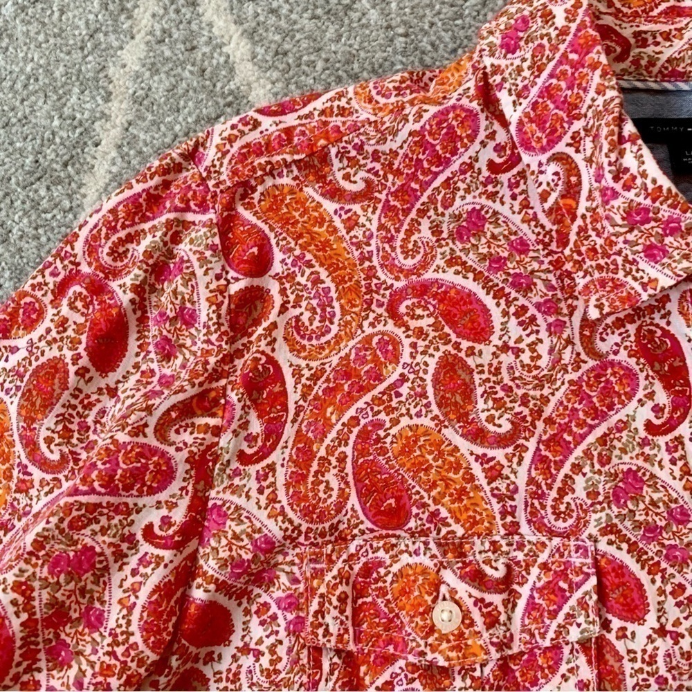 Tommy Hilfiger Hot Pink and Orange Paisley Button Down Shirt - Picture 2 of 5